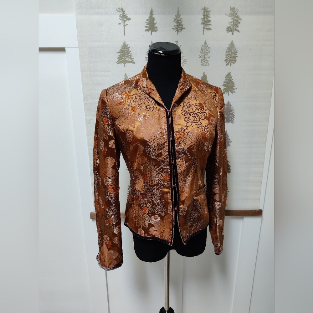 W.D.N.Y Bronze Floral Brocade Blazer Jacket Women’s Size 6 Evening Cocktail
